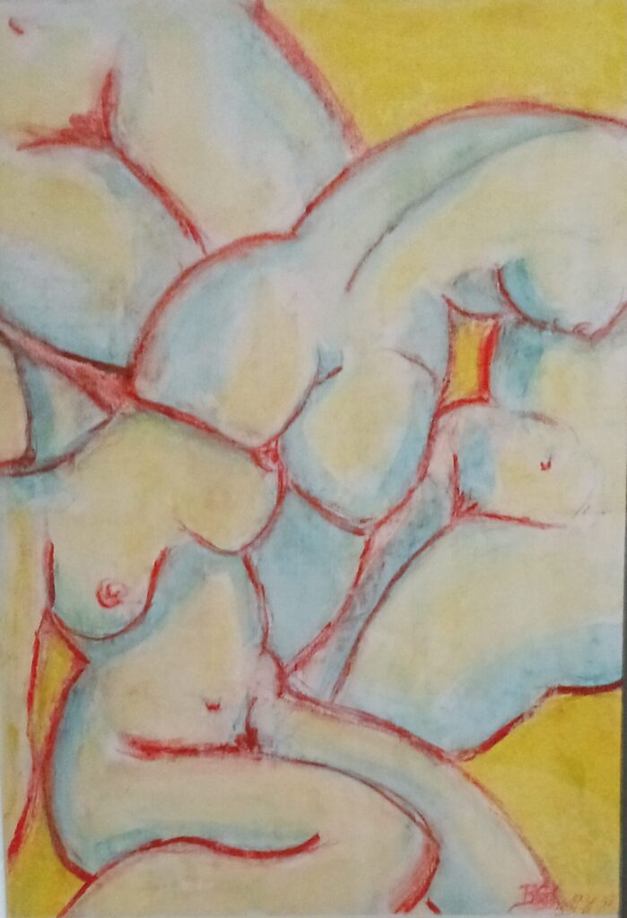 Figurative 30x40 watercolor and pastel on paper