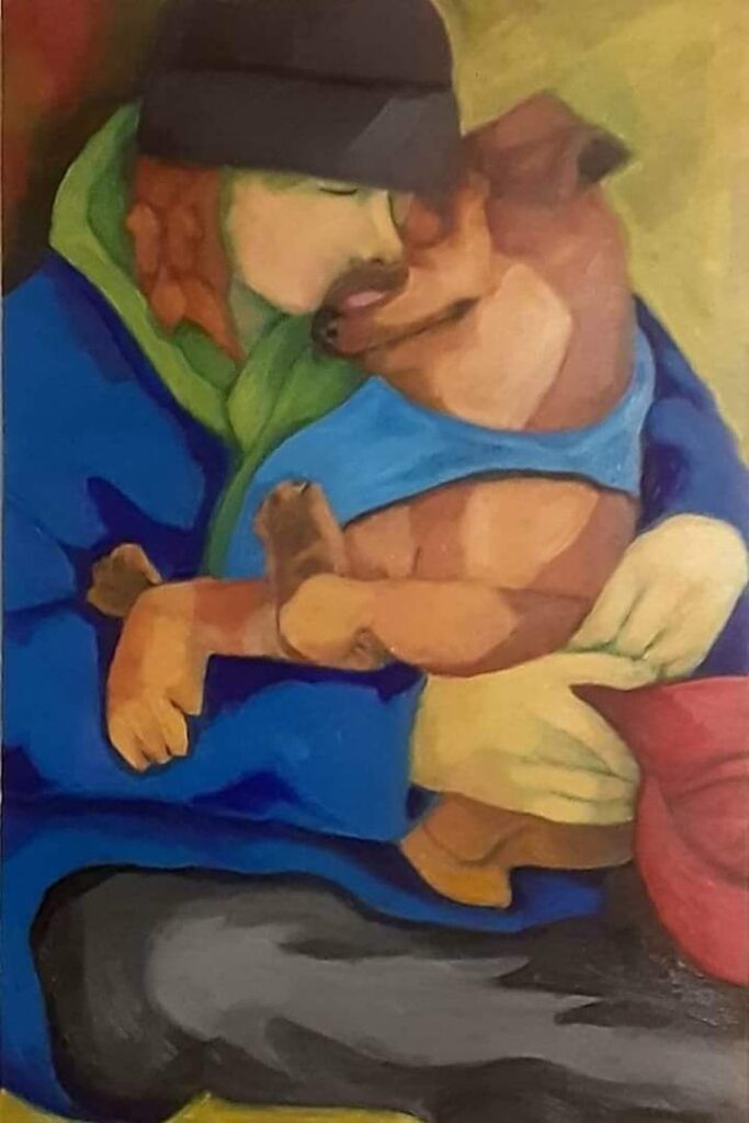 Unconditional Love on the Street 36x24 oil on canvas